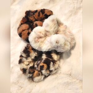 NWOT Philocaly Faux Fur Animal Print Scrunchies - lot of 3